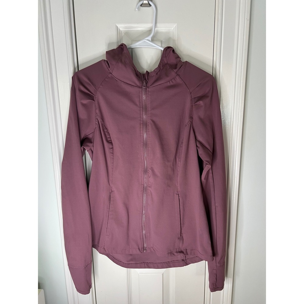 Yogalicious Womens Mauve Plum Hooded Full Zip Active Jacket Thumbholes Large